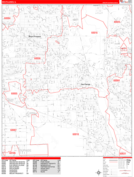 Des Plaines Zip Code Wall Map